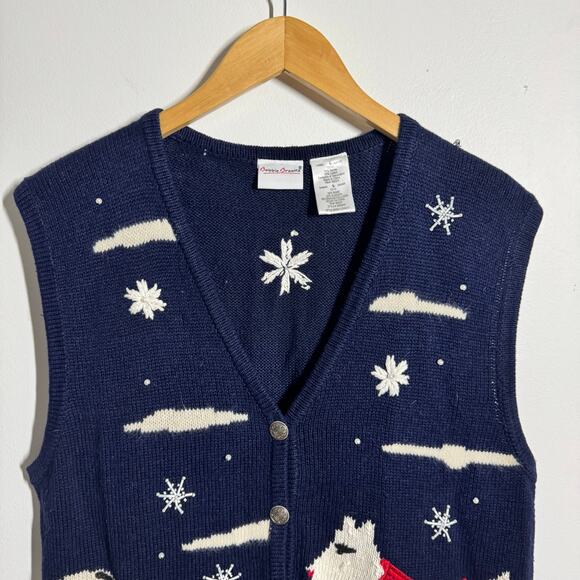 VINTAGE 90s Bobbie Brooks Schnauzer Cardigan L Cottagecore Knit Sweater Vest - Picture 4 of 9